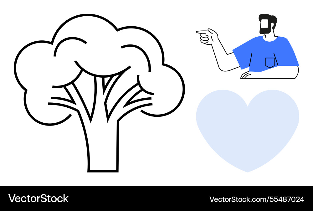 Man pointing with heart and tree elements Man pointing with heart and tree elements vector image