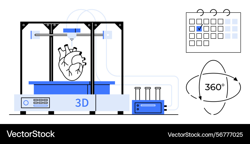 3d printer creating heart model with calendar 3d printer creating heart model with calendar vector image