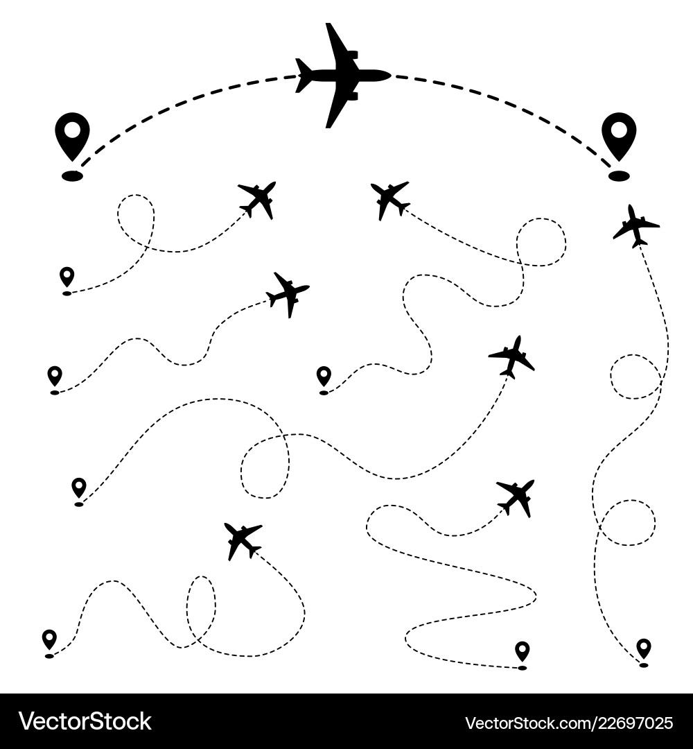 Airplane paths plane dashed tracing line from Airplane paths plane dashed tracing line from vector image