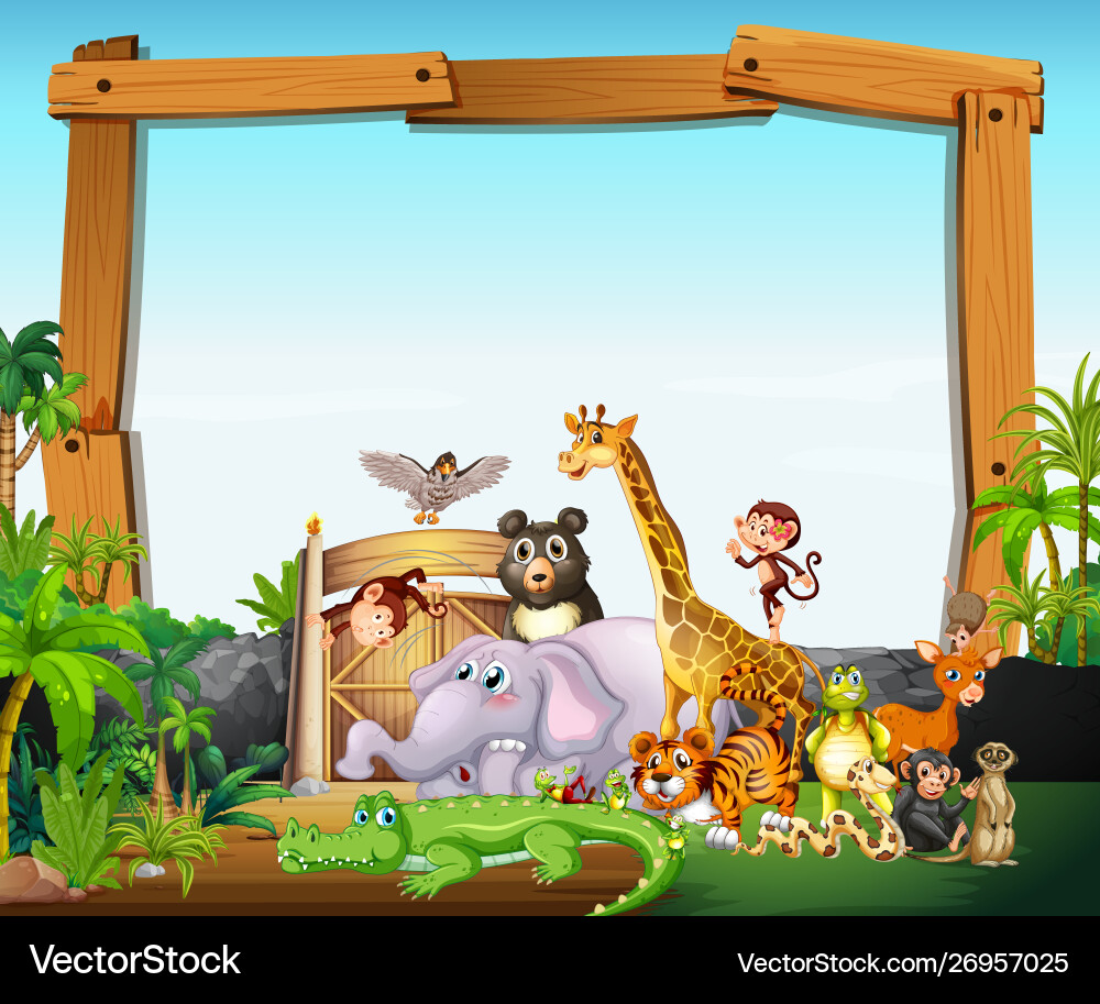 Border template design with cute animals Border template design with cute animals vector image