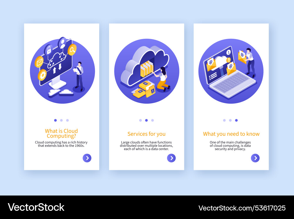 Cloud computing services app design in isometric Cloud computing services app design in isometric vector image