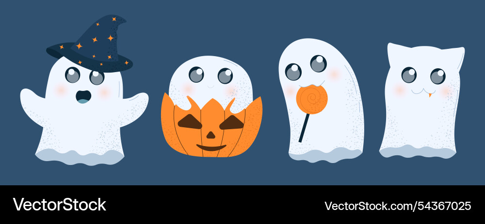Cute ghosts set halloween international holiday Cute ghosts set halloween international holiday vector image