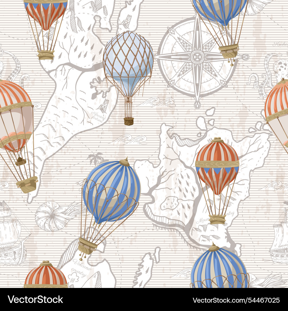 Seamless pattern with balloons and map Vector Image