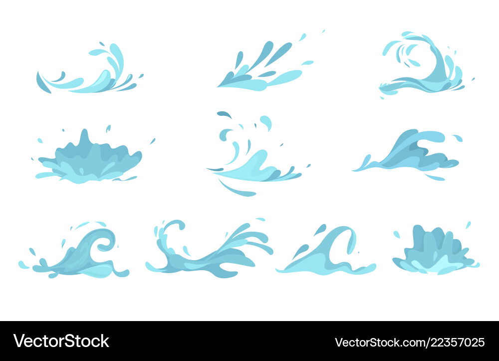 Wasserspritzer Sammlung blaue Wellen wavy Symbole Wasserspritzer Sammlung blaue Wellen wavy Symbole Vektorbild