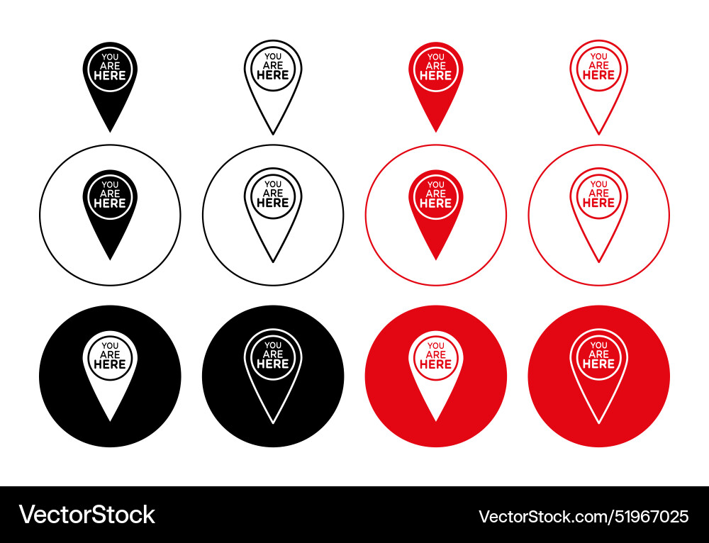 You are here pointer outline icon drawing set You are here pointer outline icon drawing set vector image