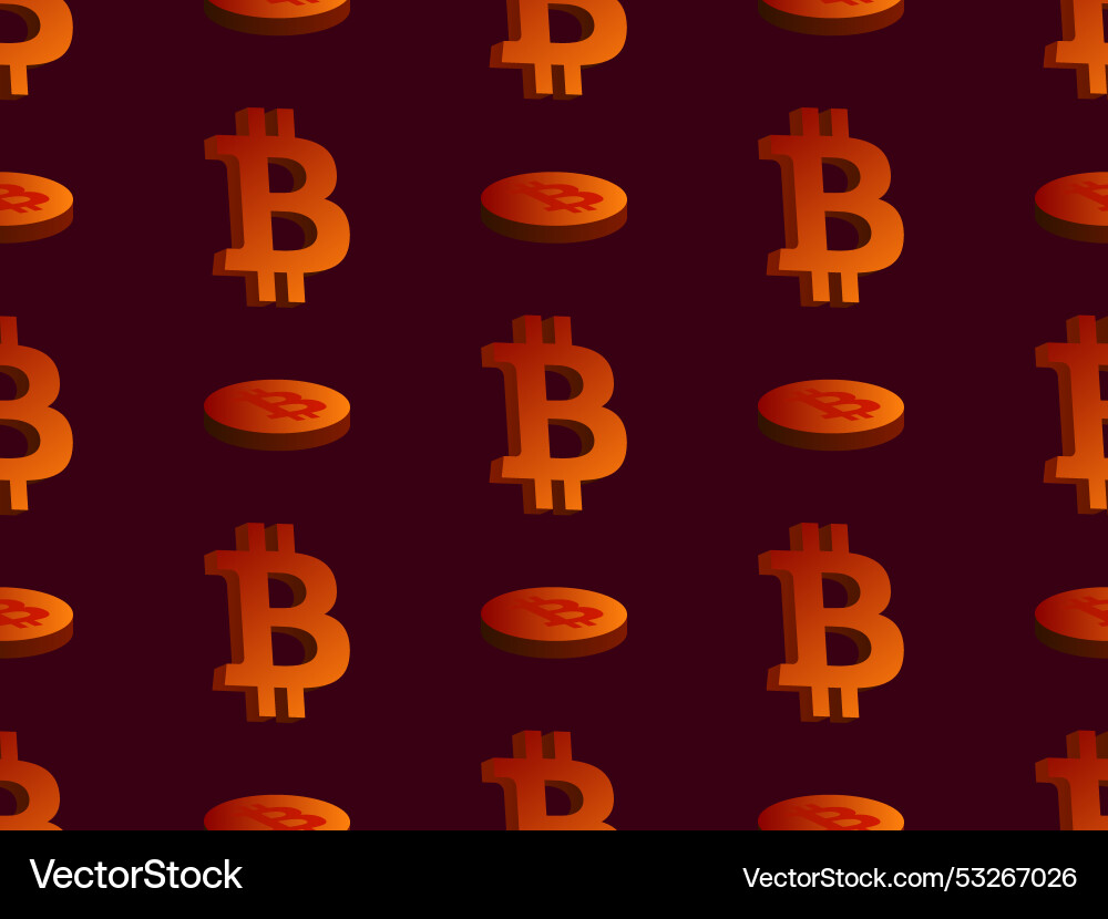 3d coins and bitcoin symbol seamless pattern 3d coins and bitcoin symbol seamless pattern vector image