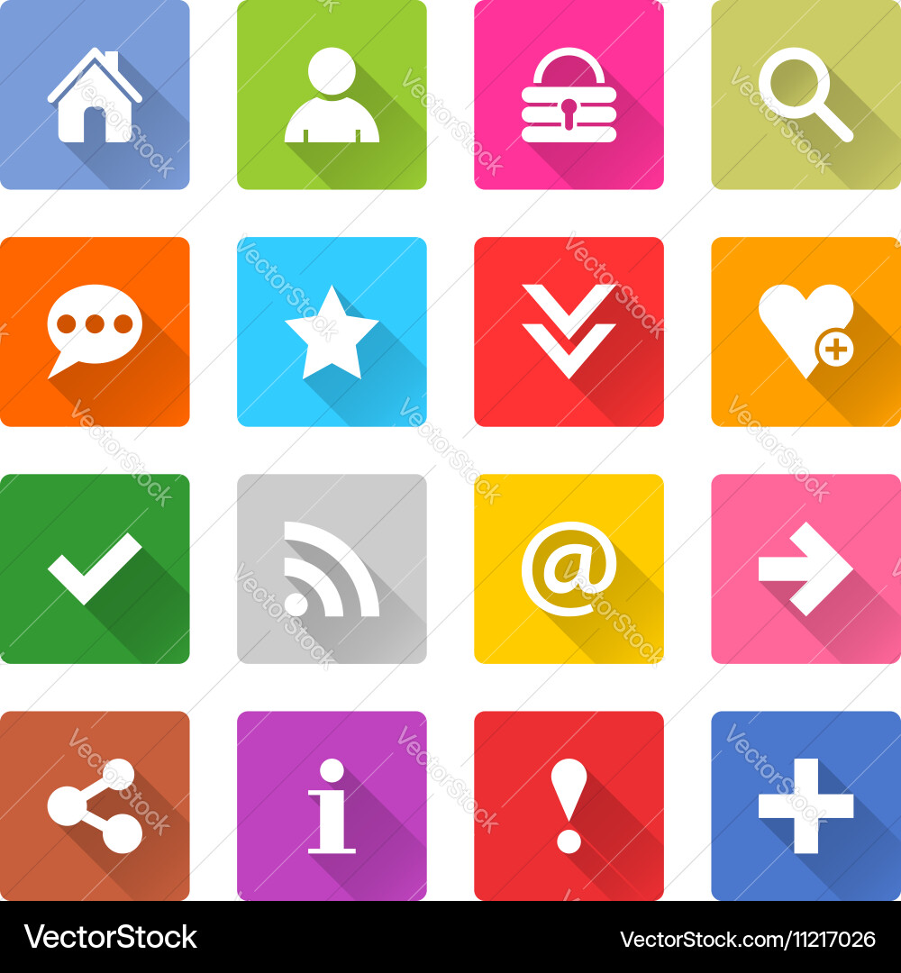 Flat basic icon set rounded square web button Vector Image