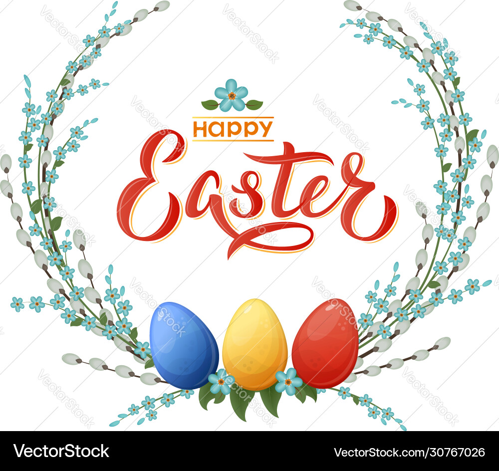 Happy easter hand lettering text with floral Happy easter hand lettering text with floral vector image