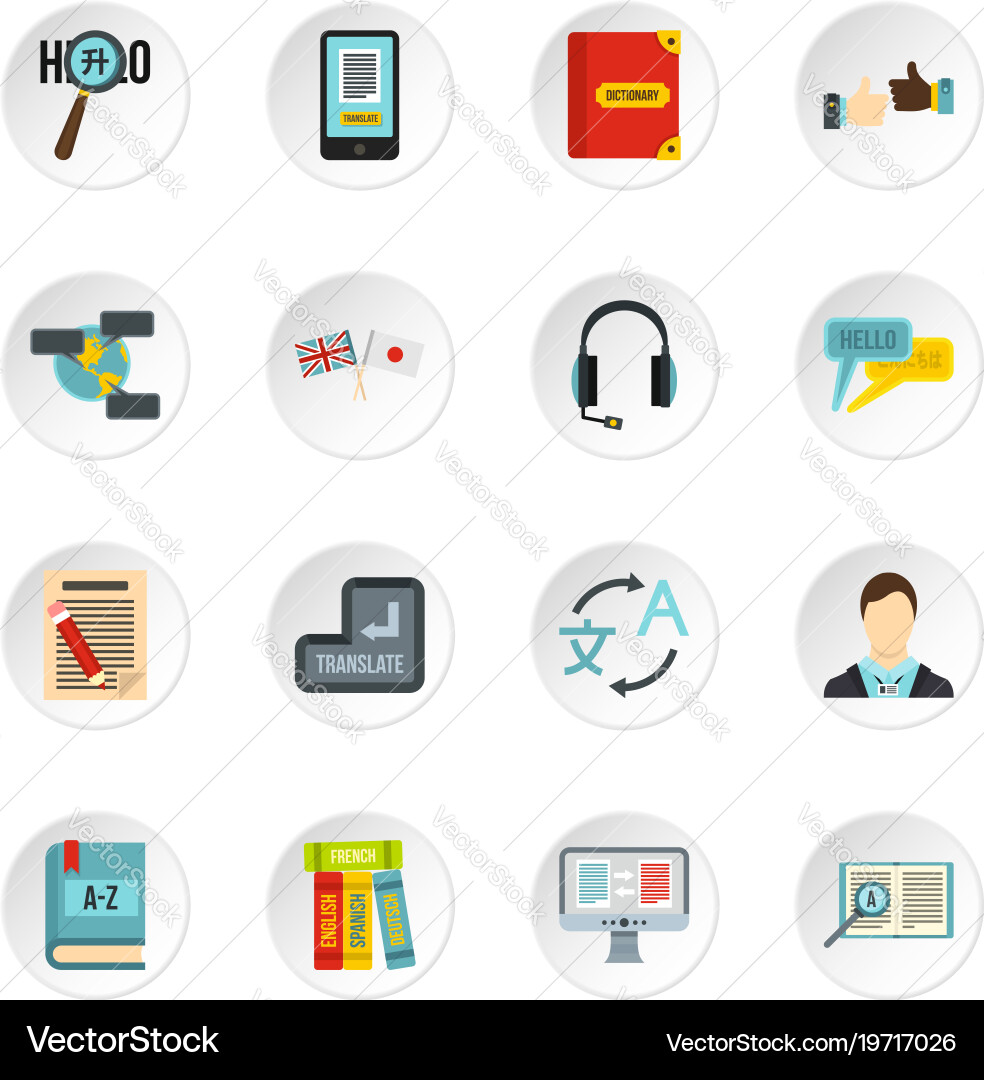 Learning foreign languages icons set flat style Vector Image
