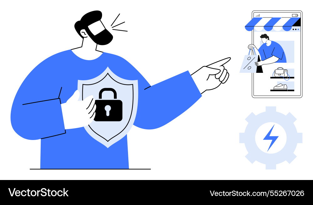 Man with shield emphasizing online security vector image