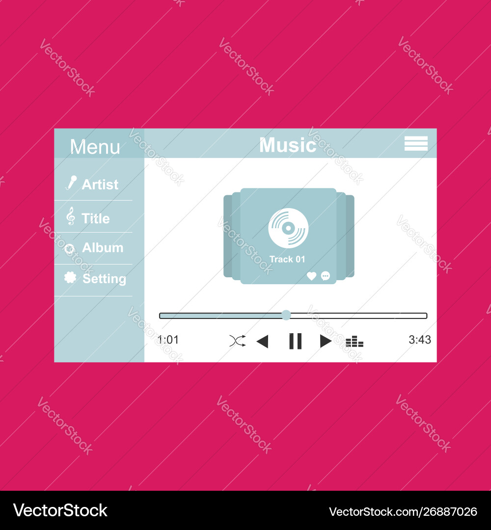 Media player application app template with flat Media player application app template with flat vector image