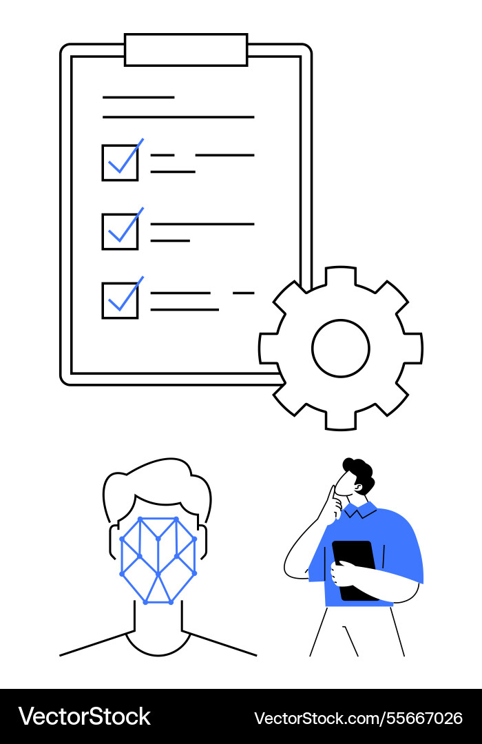 Workflow checklist with gear face recognition Workflow checklist with gear face recognition vector image