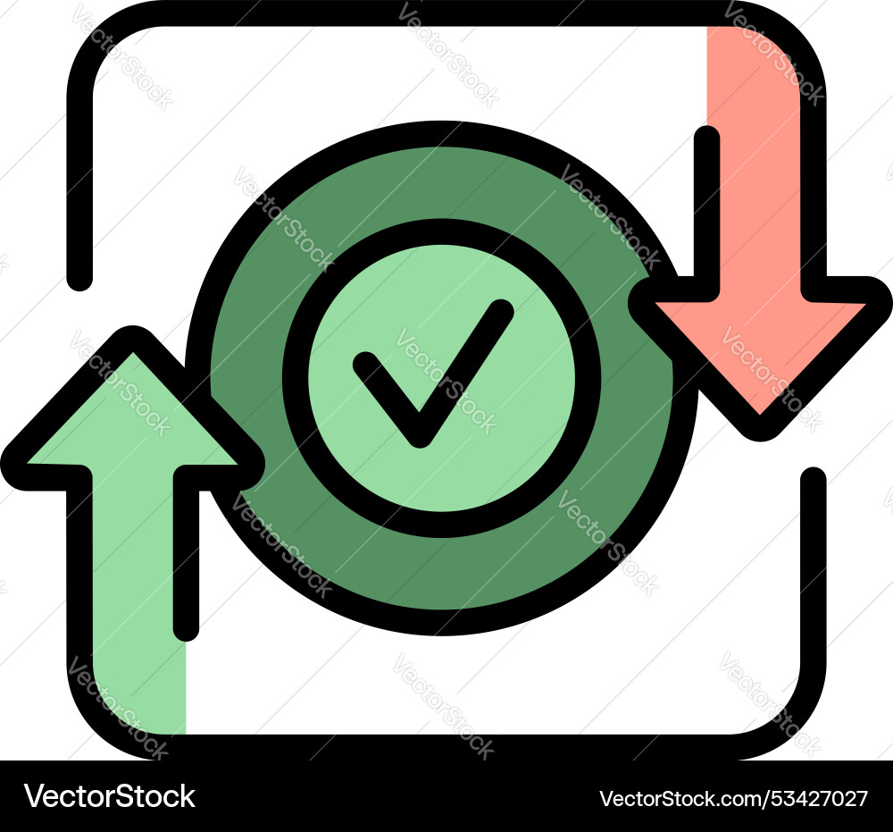 Checkmark with up and down arrows showing data Checkmark with up and down arrows showing data vector image