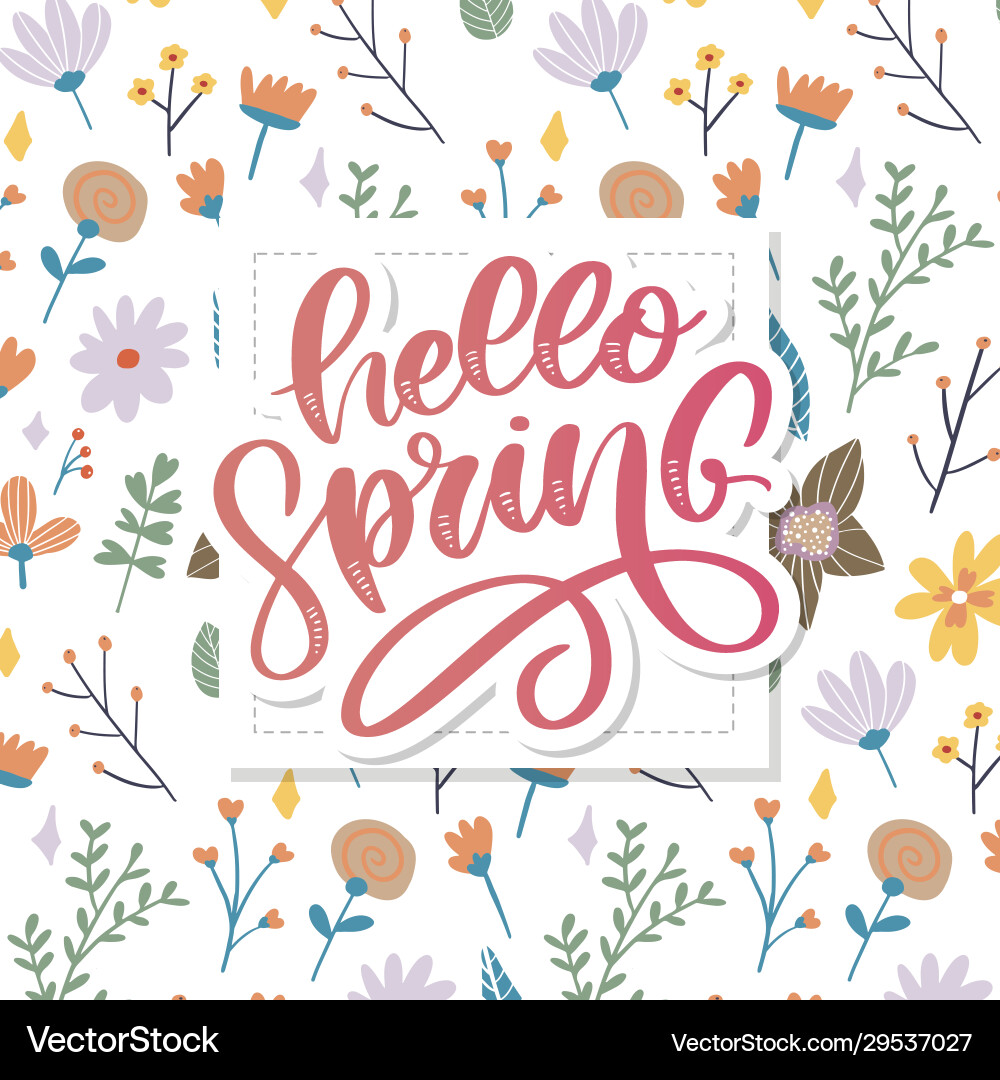 Hello spring flowers text background lettering Vector Image