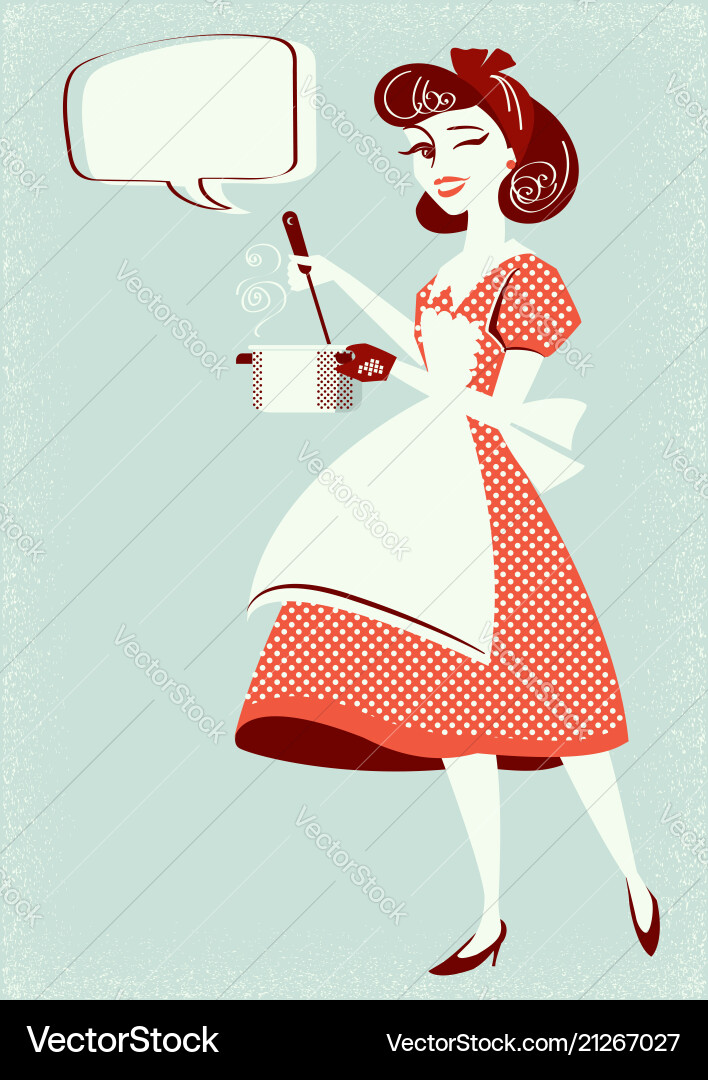 Retro Hausfrau Kochen Suppe vektorbild