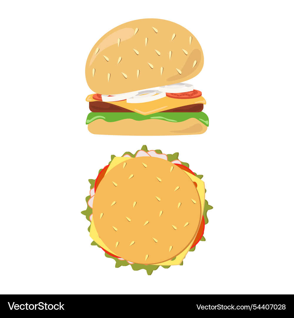 Burger mit Zwiebelsalat Tomatenkäse Burger mit Zwiebelsalat Tomatenkäse vektorbild