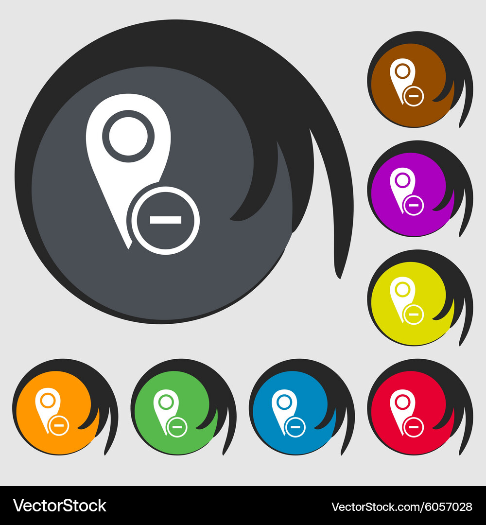 Map pointer icon sign symbols on eight colored Vector Image
