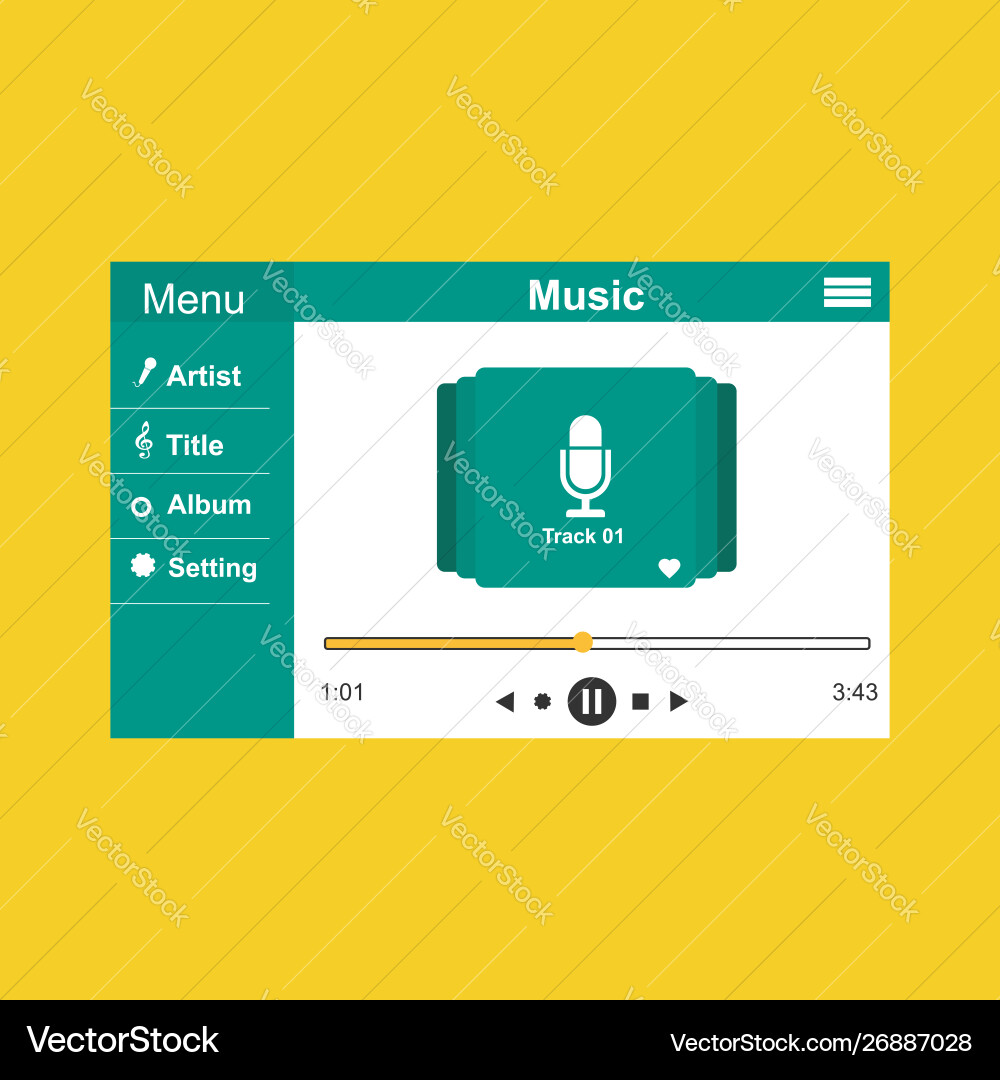 Media player application app template with flat vector image