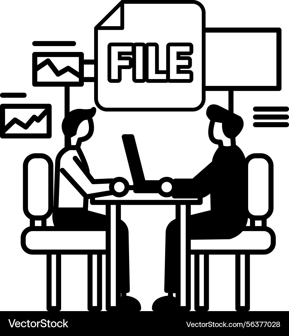 Men sitting at a table with file folder Men sitting at a table with file folder vector image