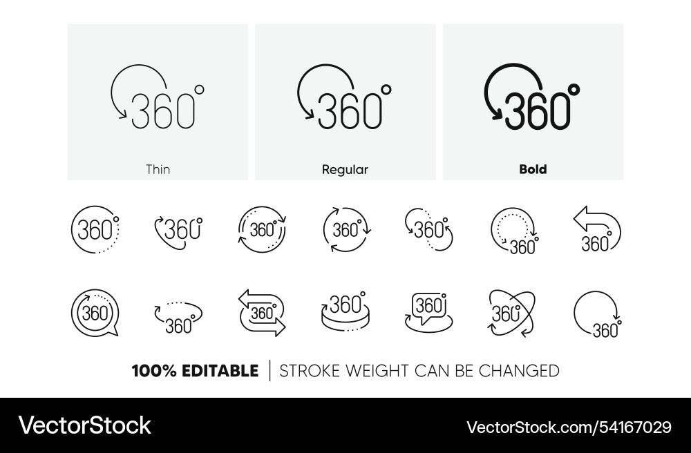 360 degrees line icons rotate arrow vr panoramic Vector Image