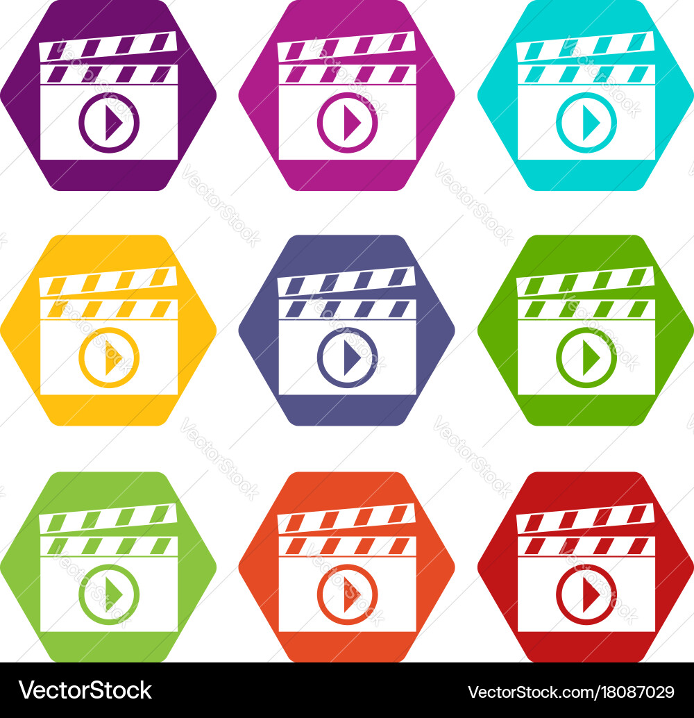 Clapperboard for movie shooting icon set color vector image