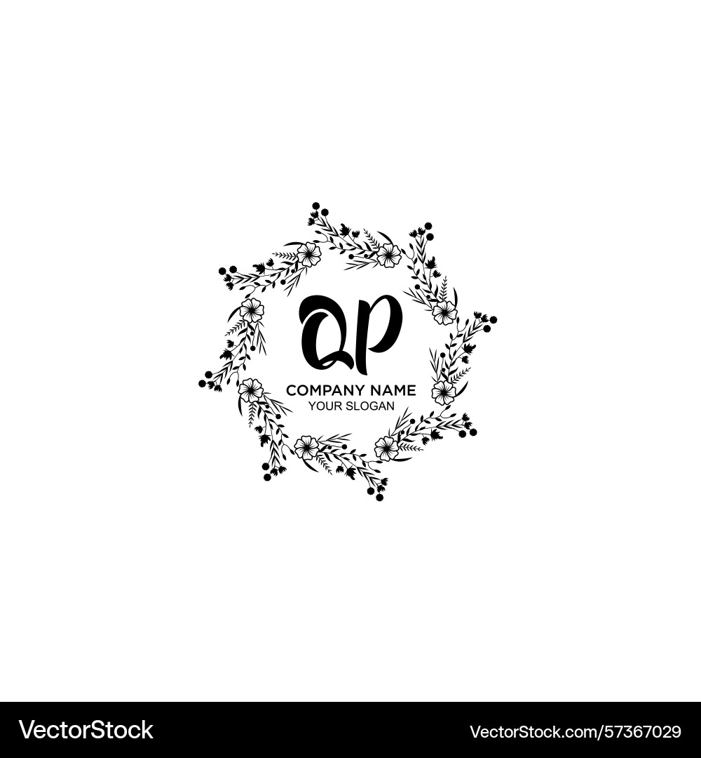 Classic floral monogram qp with elegant frame Vector Image