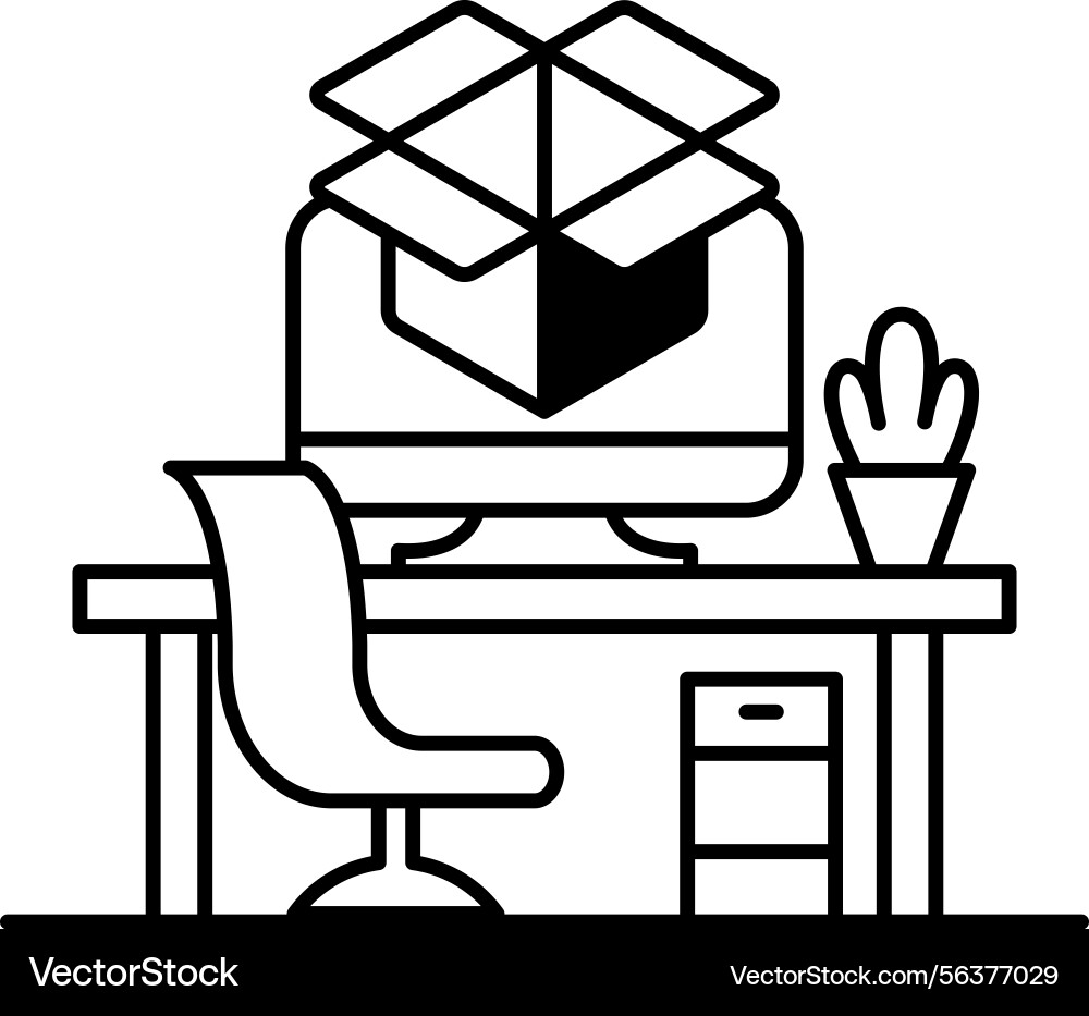 Computer monitor sits on a desk with box Computer monitor sits on a desk with box vector image