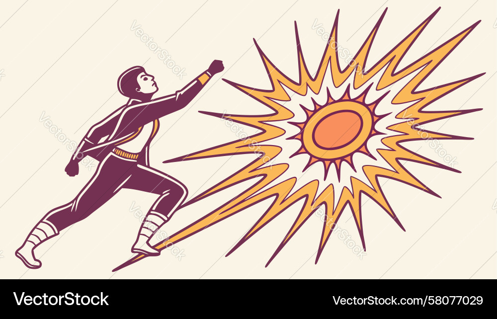 Dynamic Figure Attacks Solar Burst Vector Image