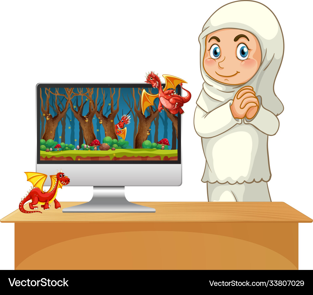 Fairy tale on computer desktop screen Vector Image