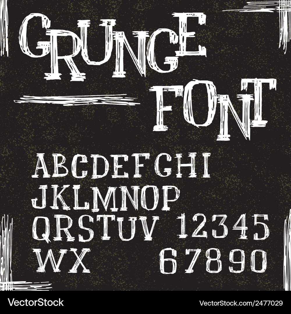 Grunge alphabet letters and numbers vector image