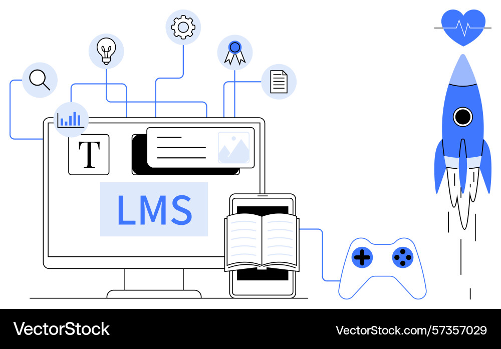 Learning management system with gamification Learning management system with gamification vector image