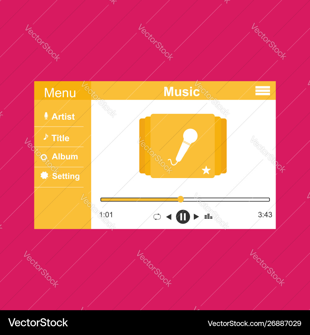 Media player application app template with flat Media player application app template with flat vector image