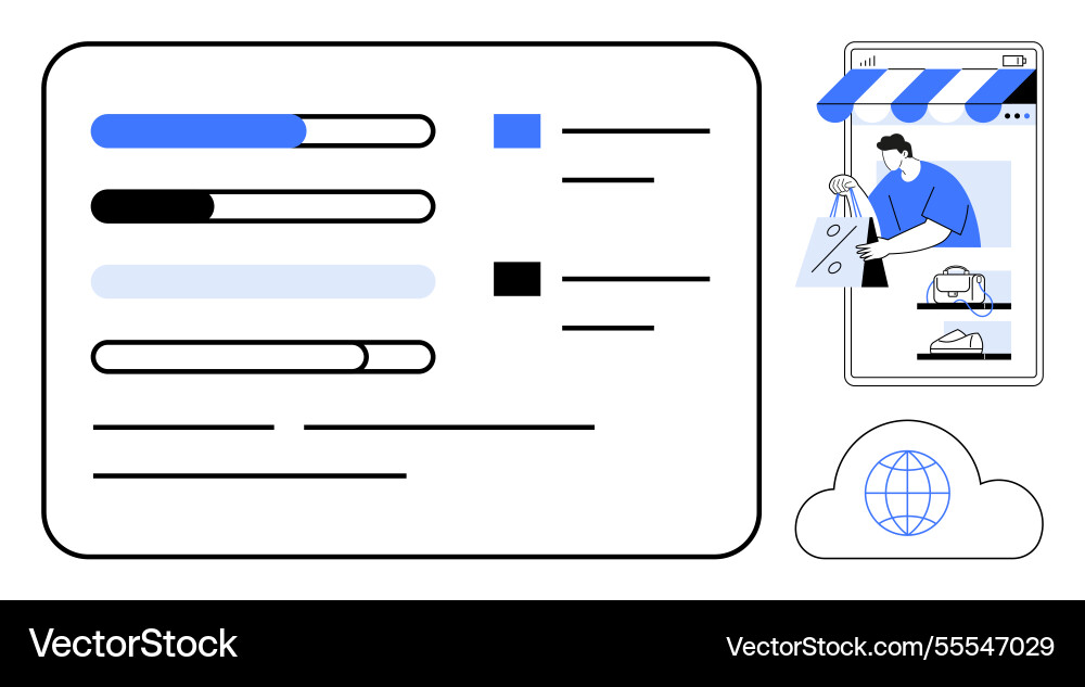Online shopping and order tracking with progress vector image