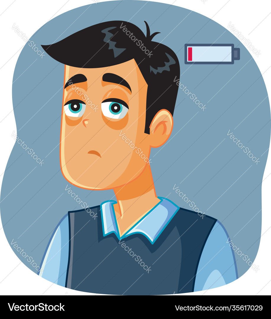 Tired man feeling exhausted and sleepy vector image