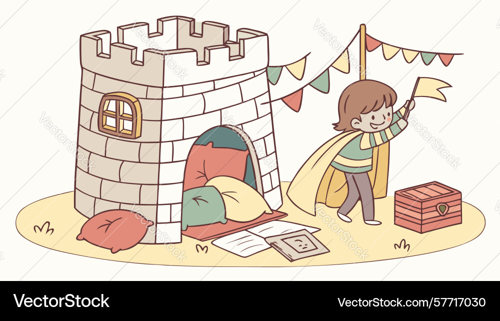 Child building a simple block castle imagination vector image