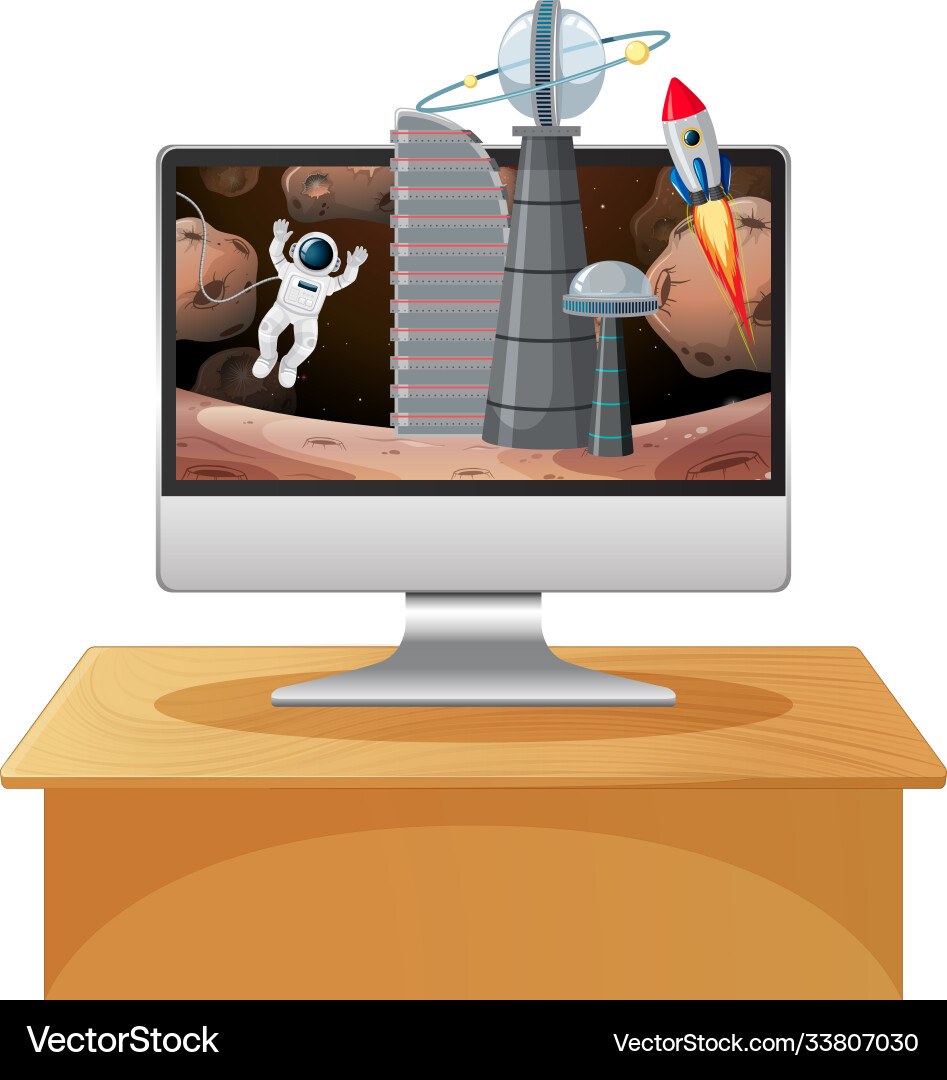 Computer with space scene Computer with space scene vector image