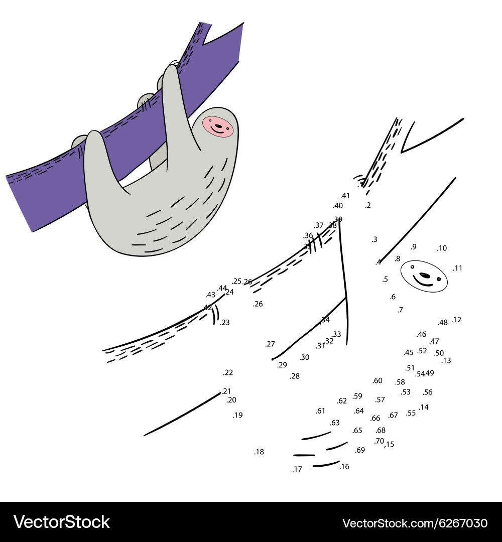 Connect the Dots Sloth Puzzle Vector Image