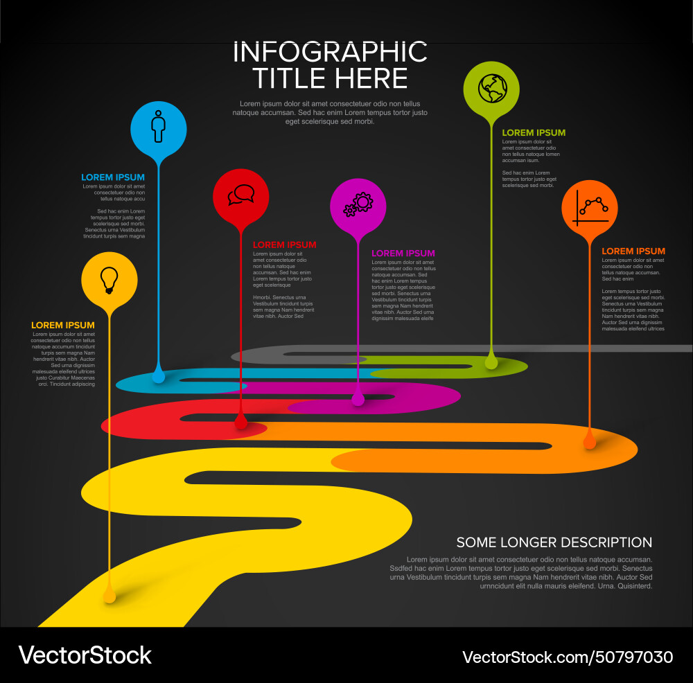 Dark color timeline with six droplet pointers Dark color timeline with six droplet pointers vector image