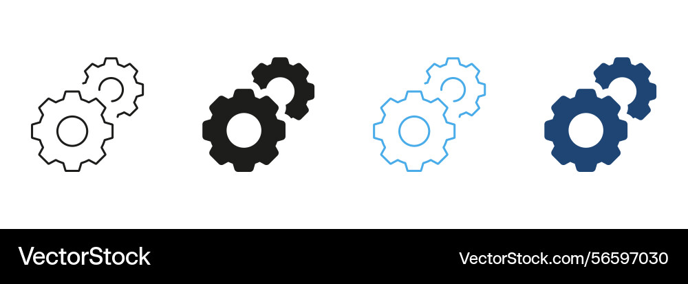 Gears and cogs line solid icon set mechanical Gears and cogs line solid icon set mechanical Vector Image