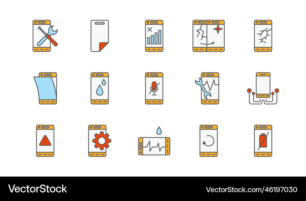 Mobile phone scratch protection icons smartphone Mobile phone scratch protection icons smartphone vector image