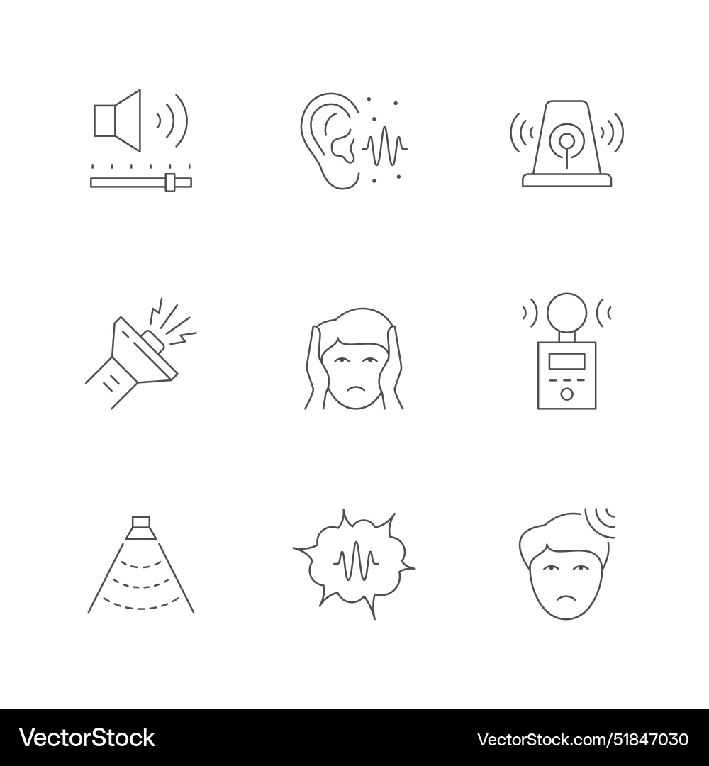 Set line icons of noise pollution Set line icons of noise pollution vector image
