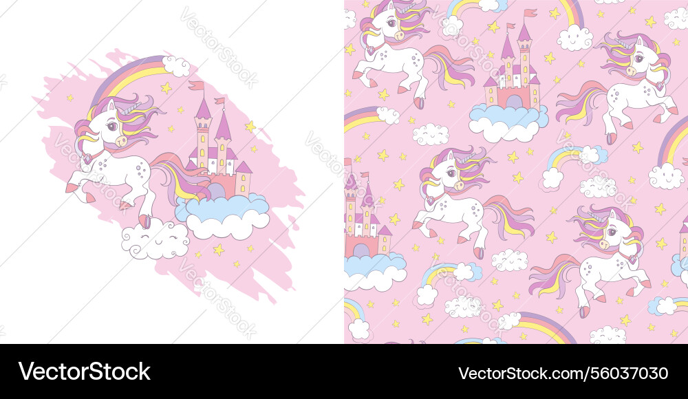 Unicorn character and seamless pattern Unicorn character and seamless pattern vector image