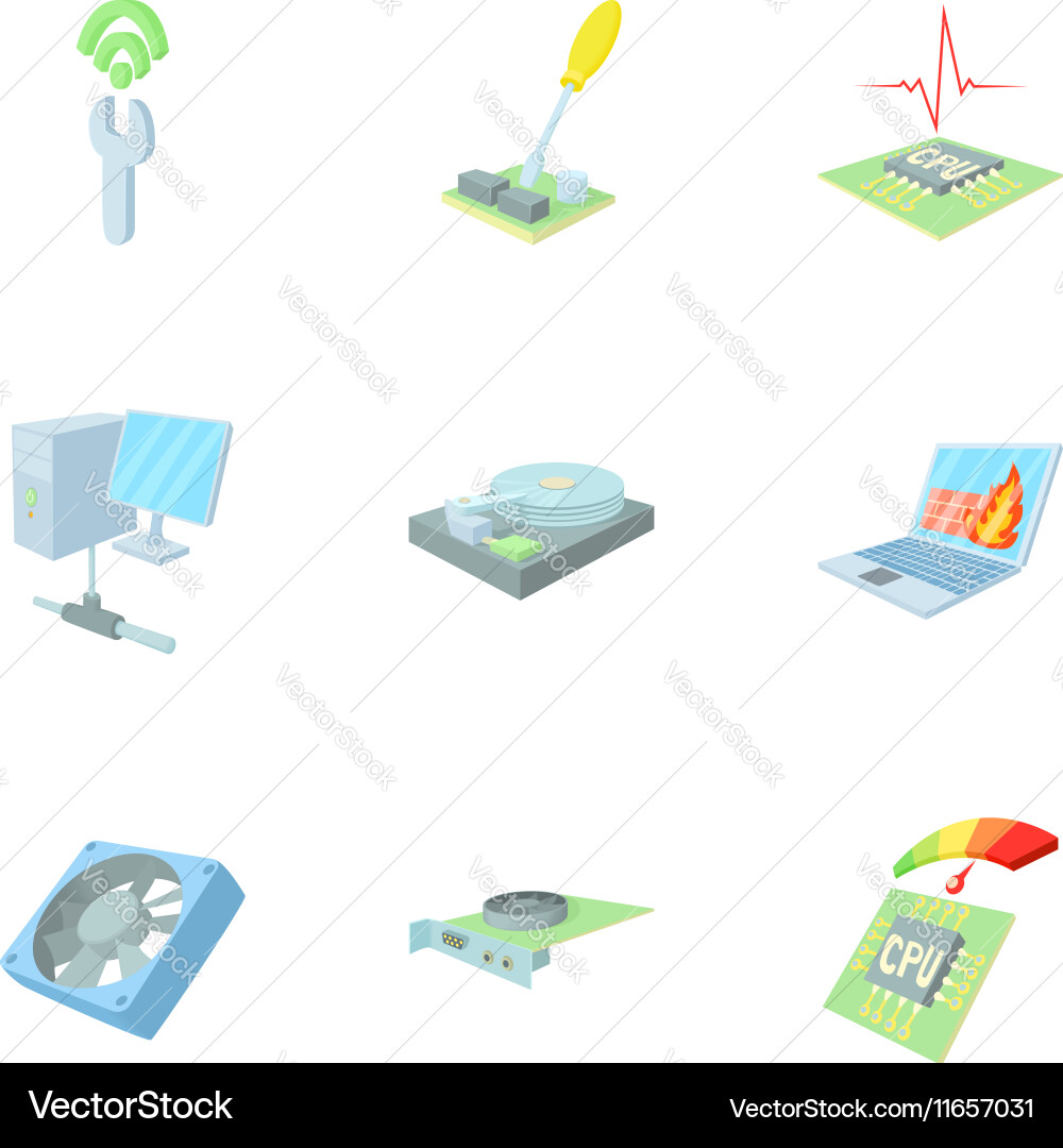 Computer setup icons set cartoon style vector image