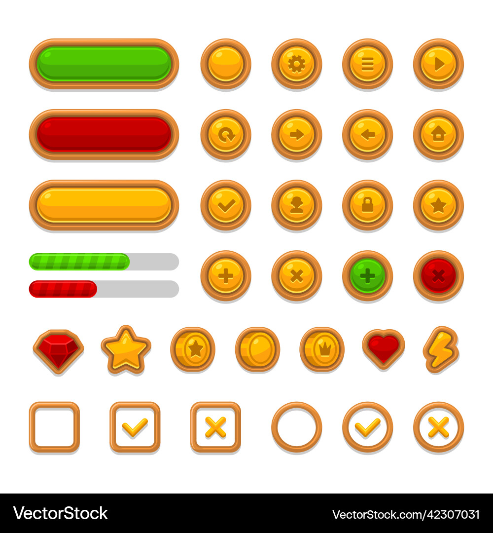 Game ui kit icons set on dark background vector image