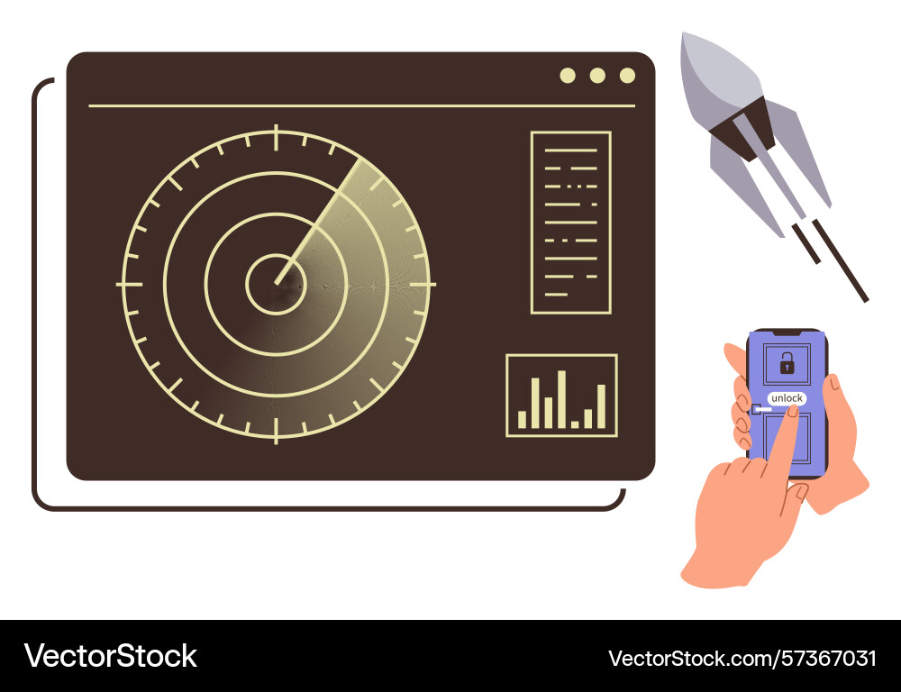 Radar screen monitoring spaceship launch Radar screen monitoring spaceship launch vector image