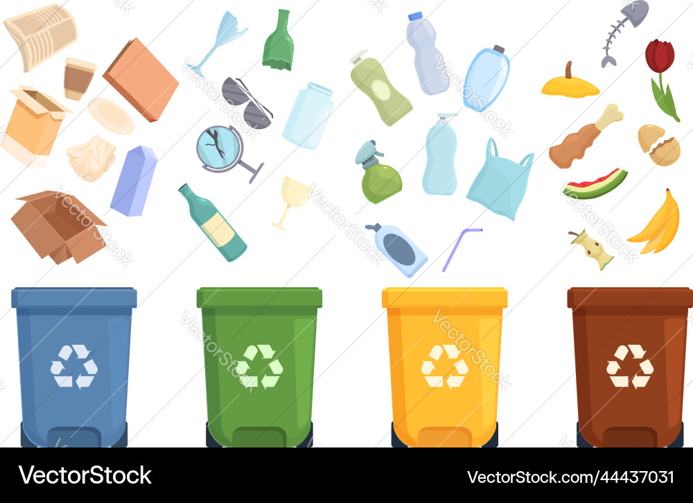 Waste sorting icons set cartoon garbage vector image