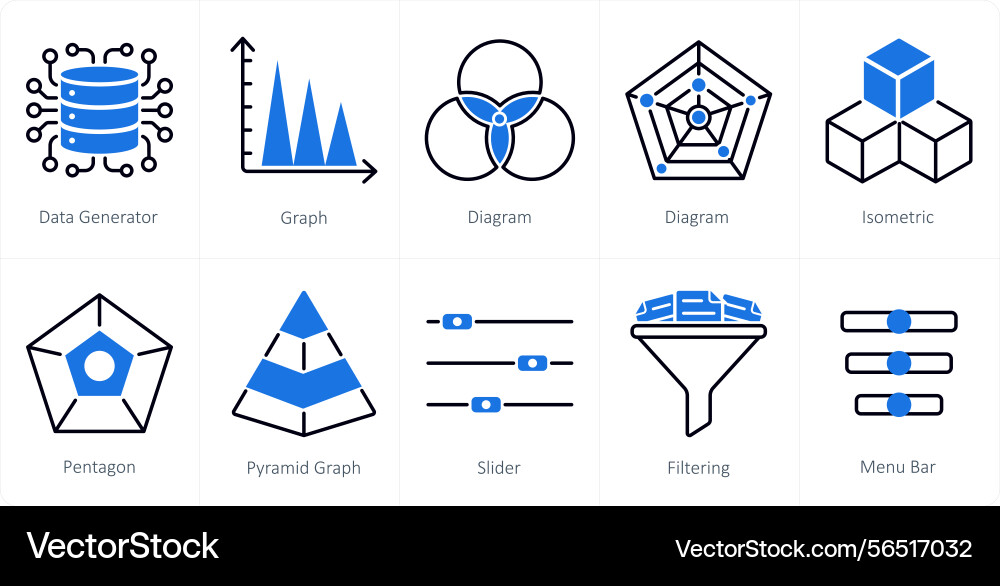 A set of 10 diagram icons as data generator graph vector image