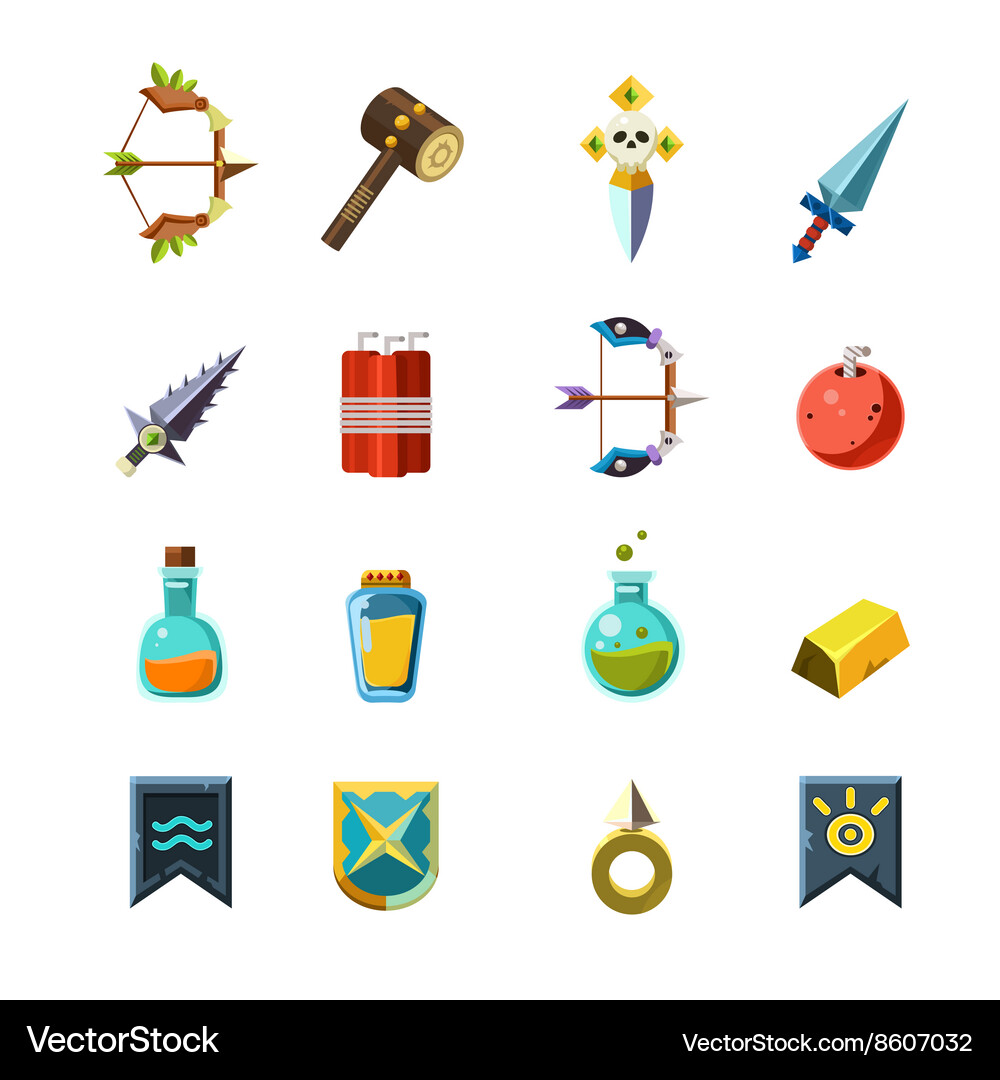 Flash Game Icon Set - RPG & Weapons Vector Image