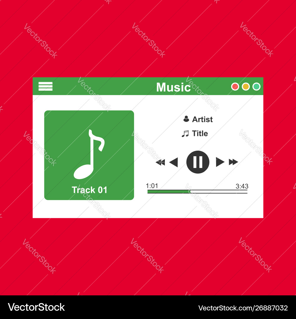 Media player application app template with flat Media player application app template with flat vector image
