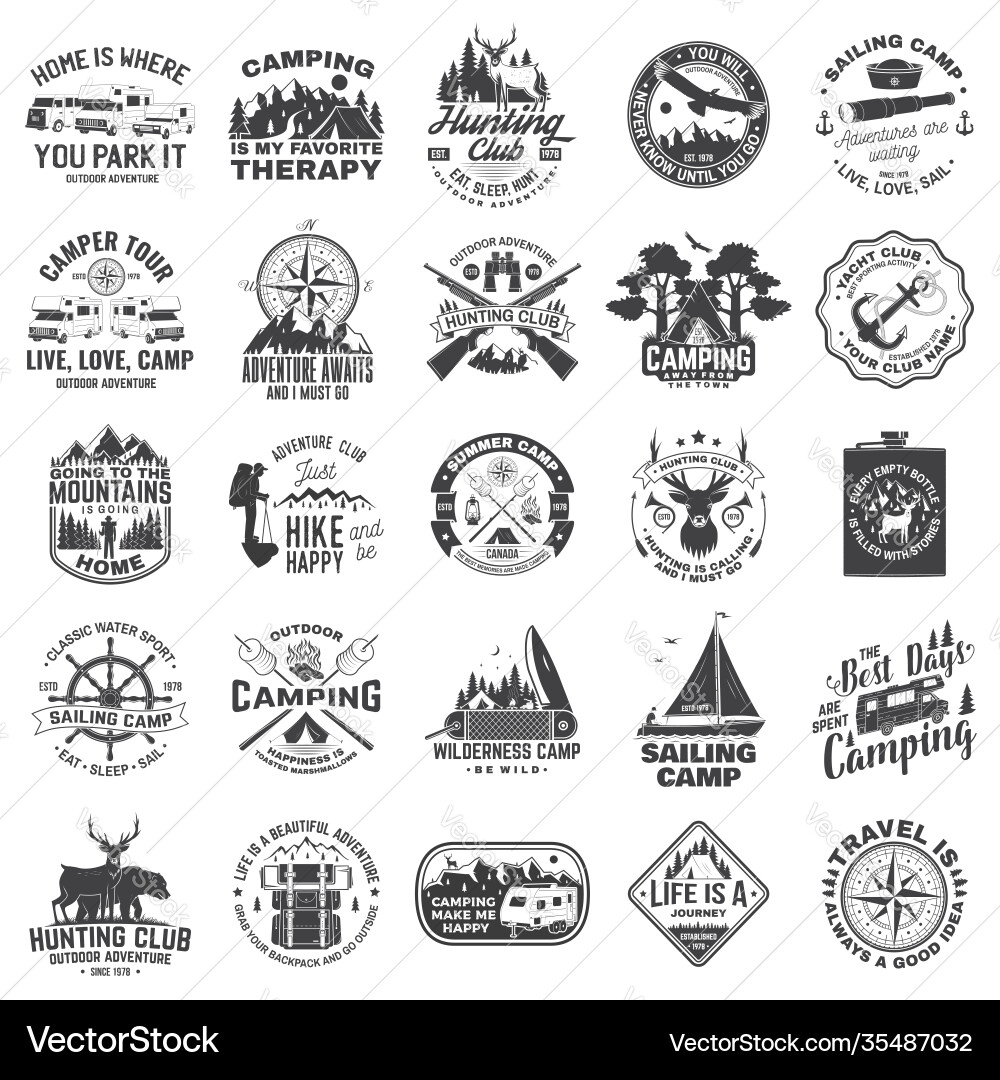 Set sailing club hunting and camping Set sailing club hunting and camping vector image